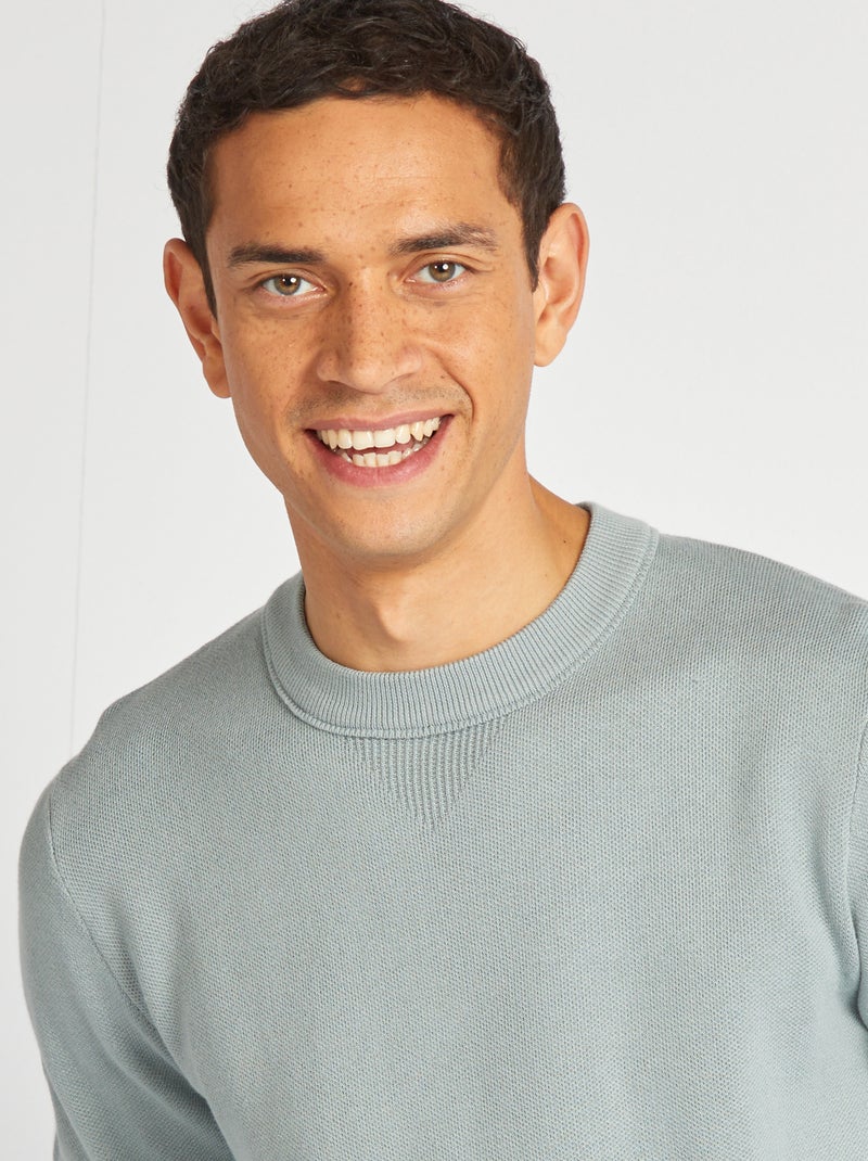 Fijngebreide trui met kraagje blauw - Kiabi