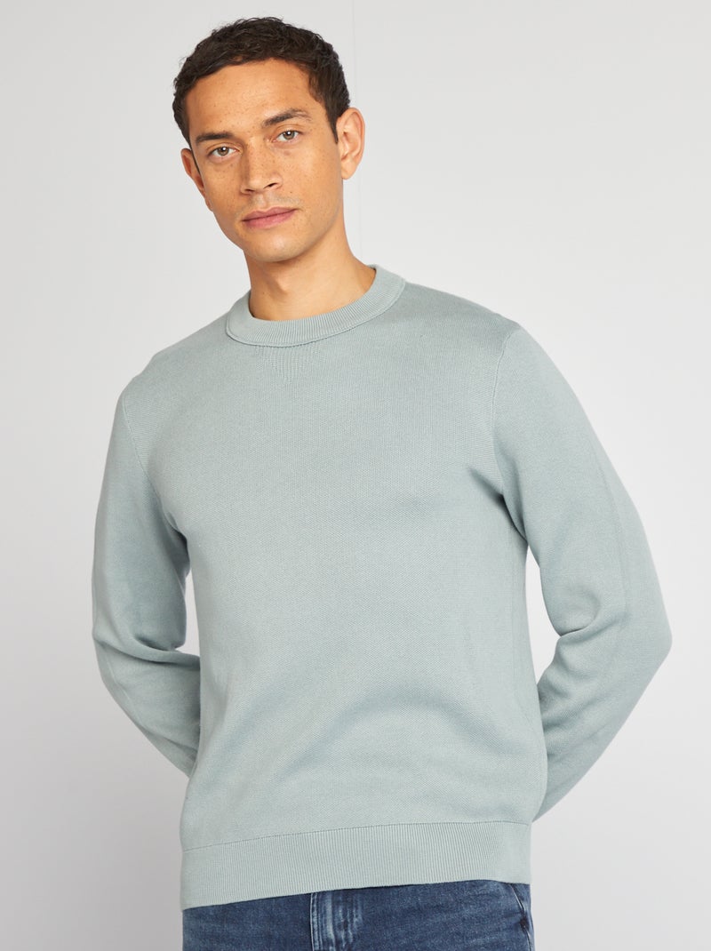 Fijngebreide trui met kraagje blauw - Kiabi