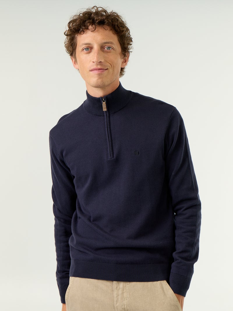 Fijngebreide trui met ritskraag Blauw - Kiabi
