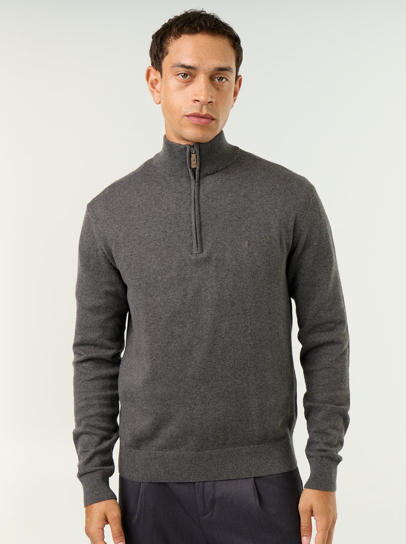 Fijngebreide trui met ritskraag Grijs - Kiabi