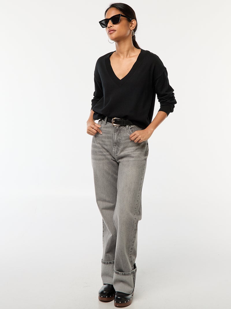 Fijngebreide trui met V-hals zwart - Kiabi