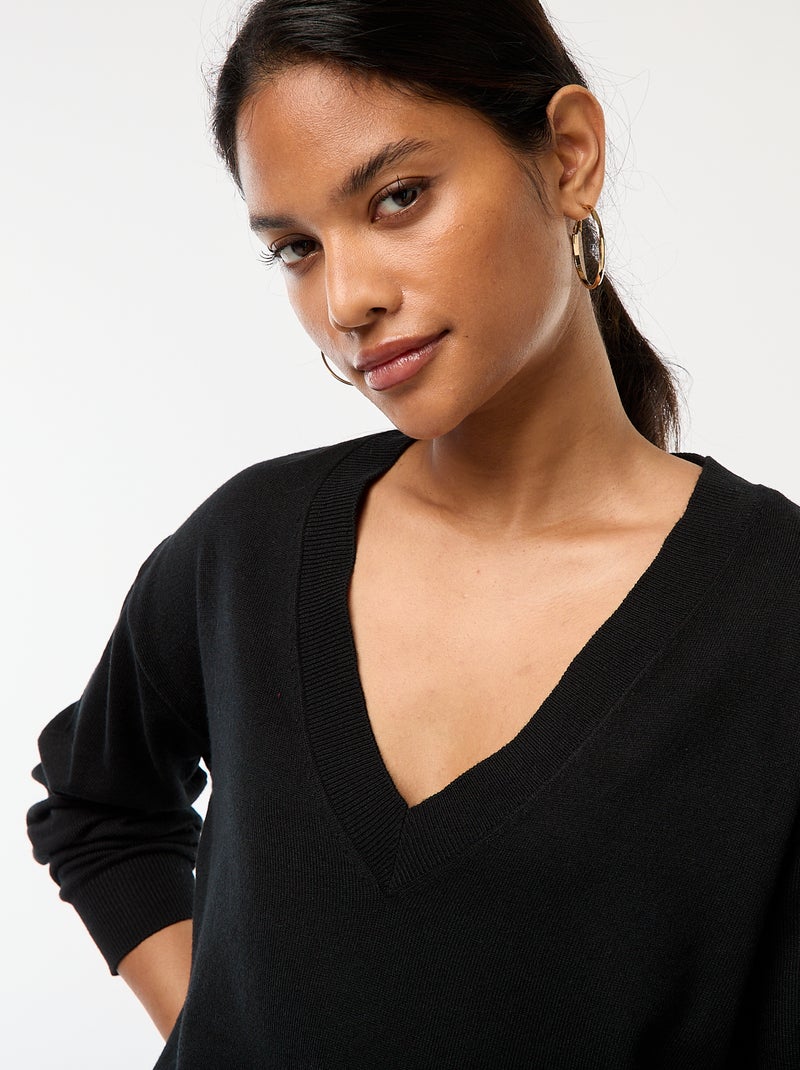 Fijngebreide trui met V-hals zwart - Kiabi