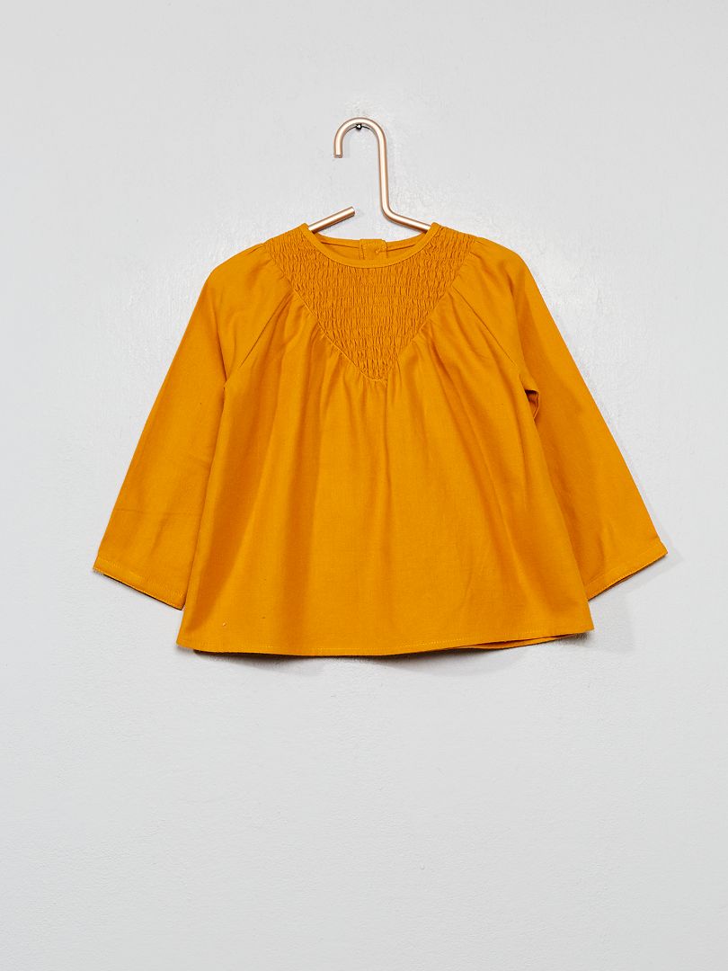 Flanellen blouse met smokwerk GEEL - Kiabi