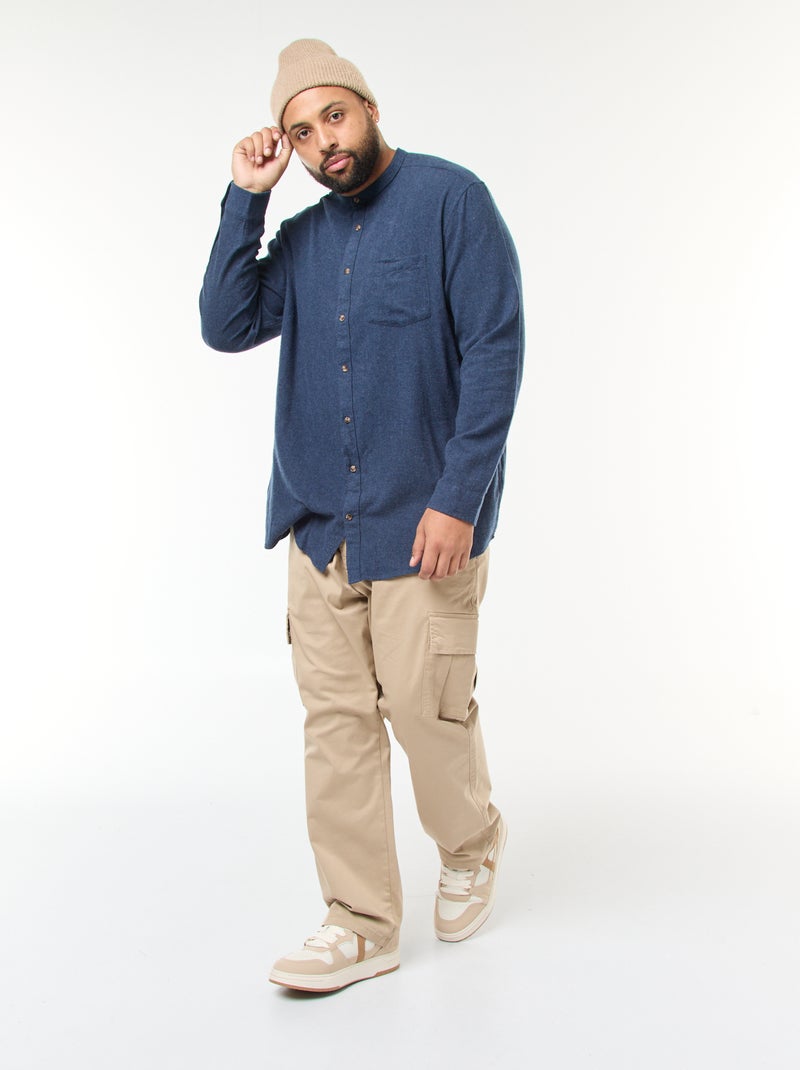 Flanellen overhemd met borstzakje Blauw - Kiabi