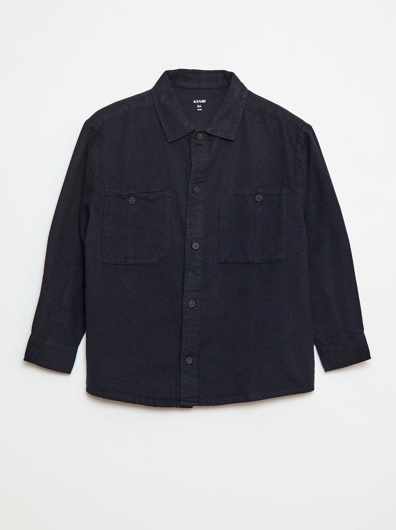 Flanellen overhemd met knopen Blauw - Kiabi