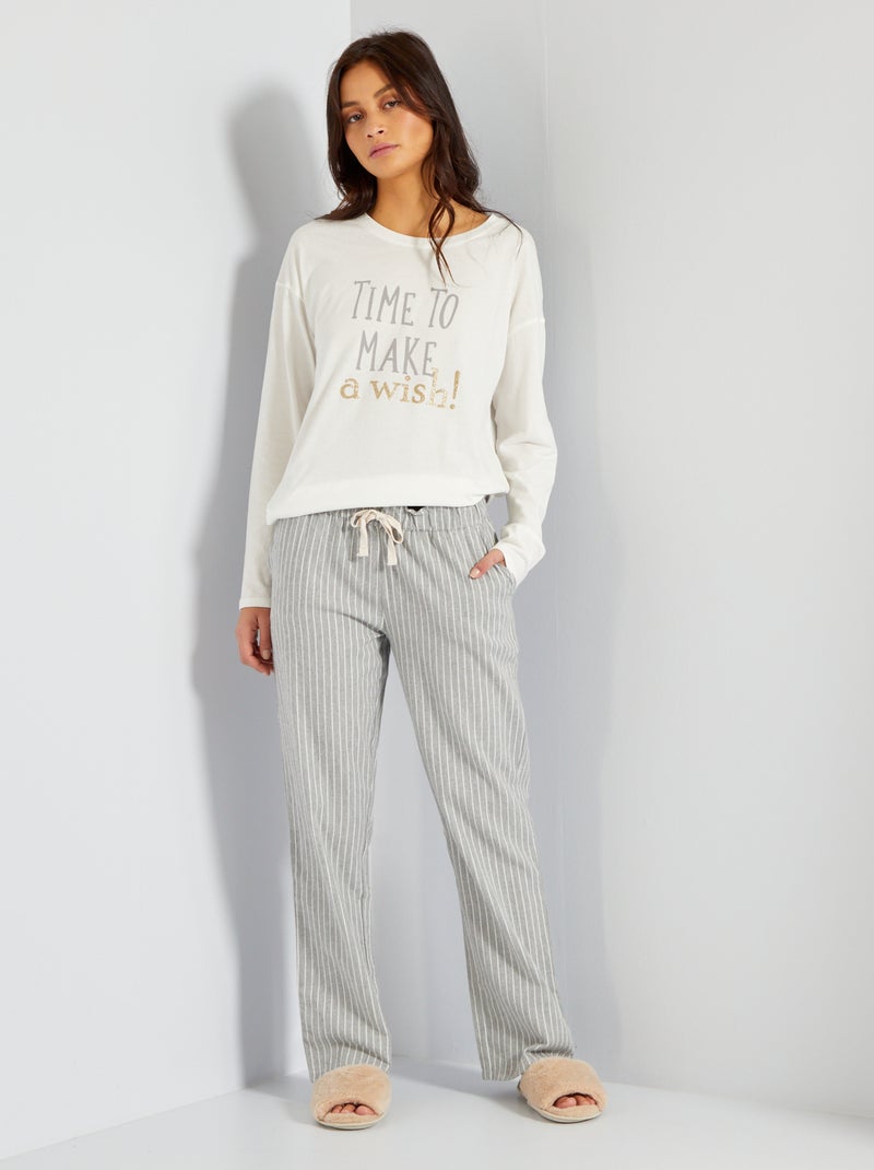 Flanellen pyjama - 2-delig WIT - Kiabi