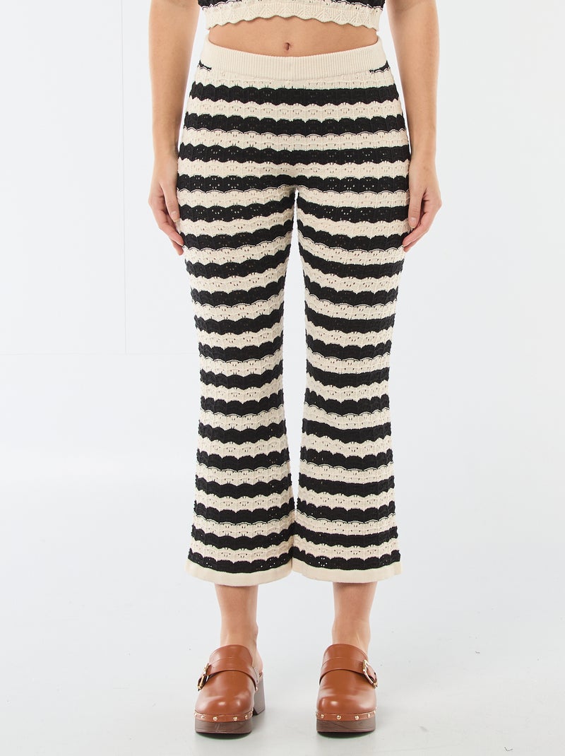 Flare broek van gehaakte stof Biege - Kiabi