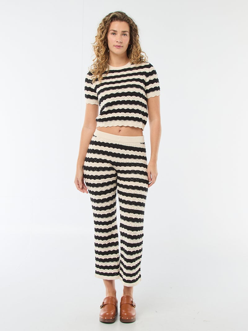 Flare broek van gehaakte stof Biege - Kiabi