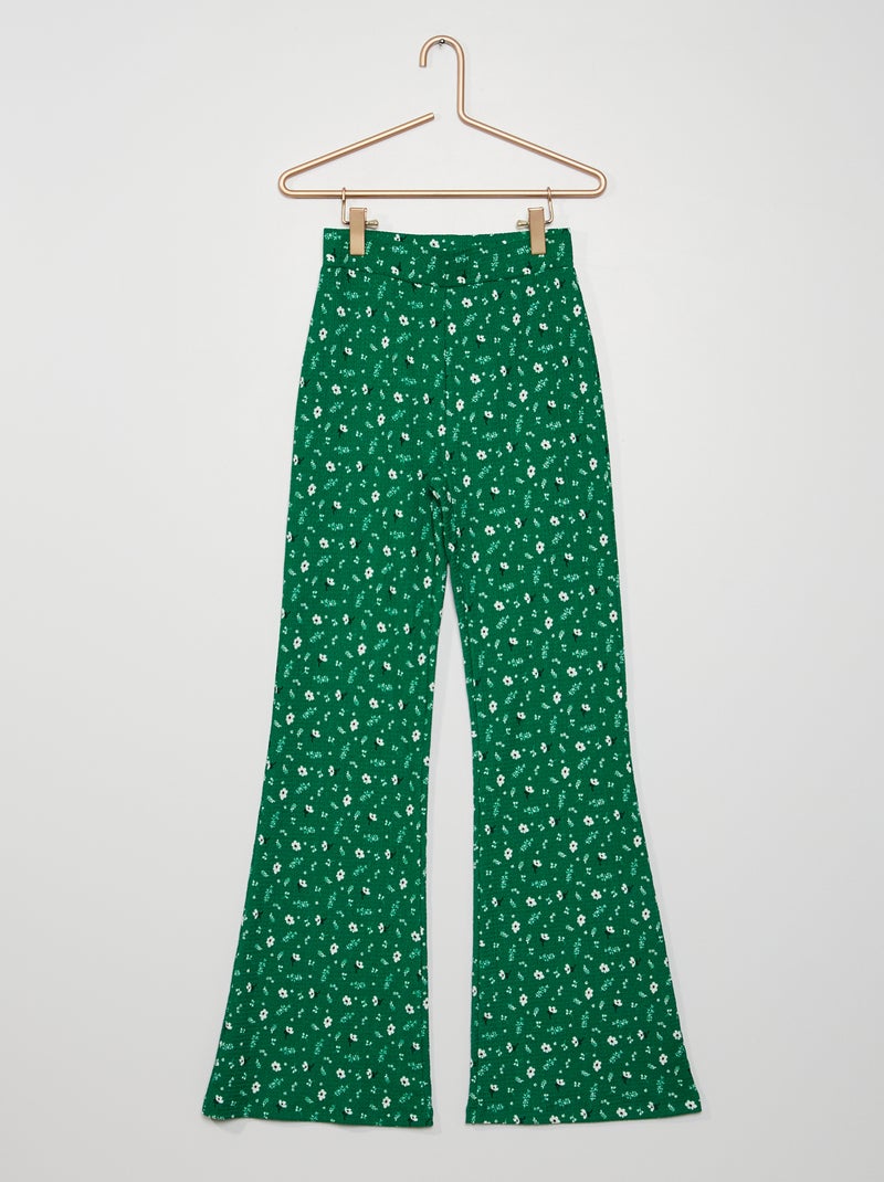 Flared broek met bloemenprint GROEN - Kiabi