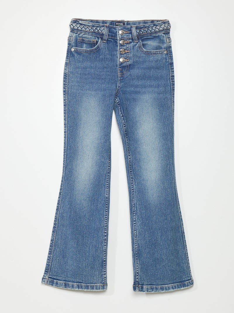 Flared broek met gevlochten ceintuur BLAUW - Kiabi