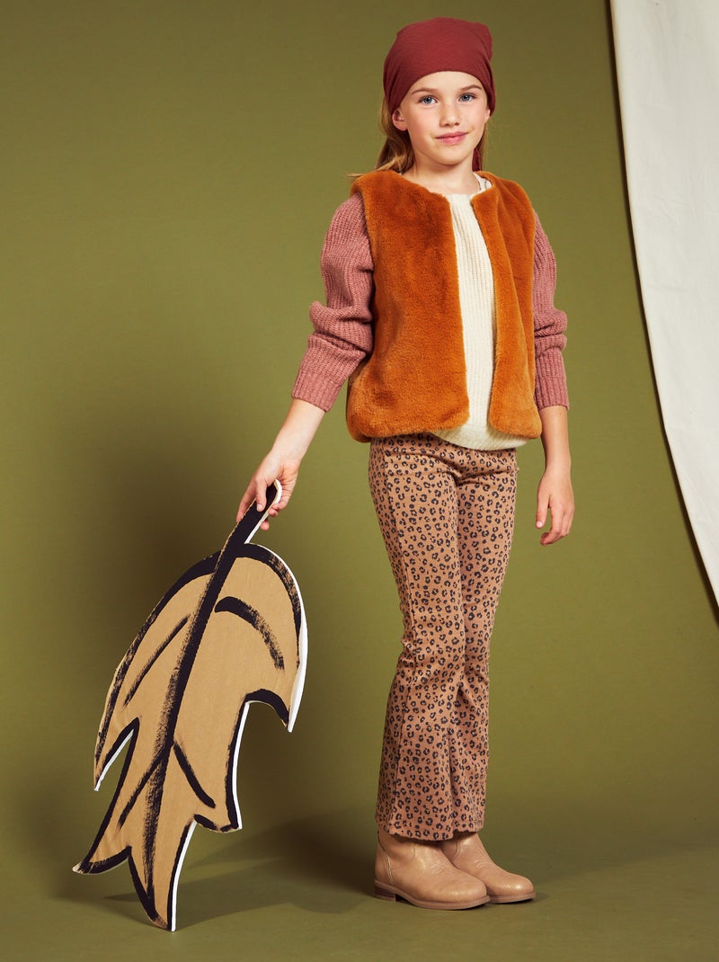 Flared broek met luipaardprint BIEGE - Kiabi