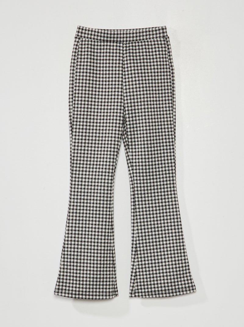Flared broek met vichyruitjes ZWART - Kiabi