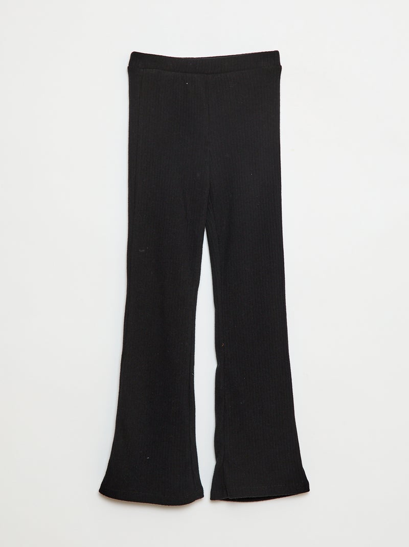Flared broek van effen katoen zwart - Kiabi