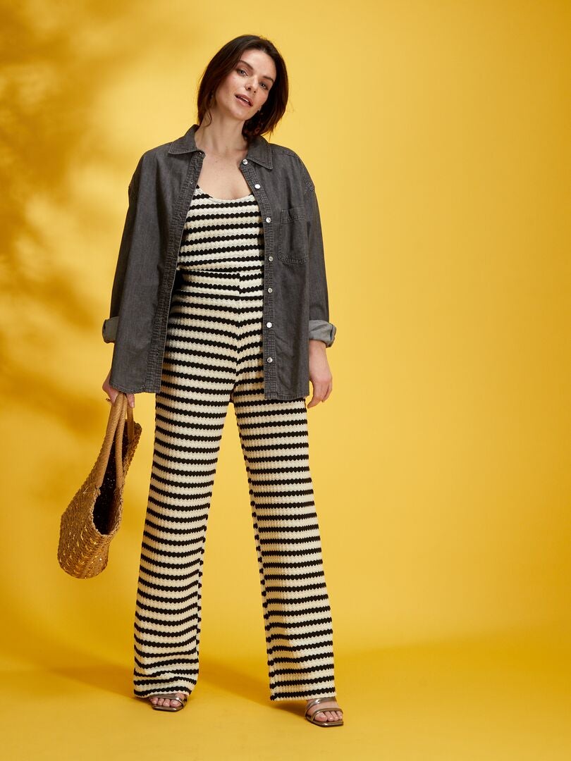 Flared broek van gehaakt tricot ZWART - Kiabi