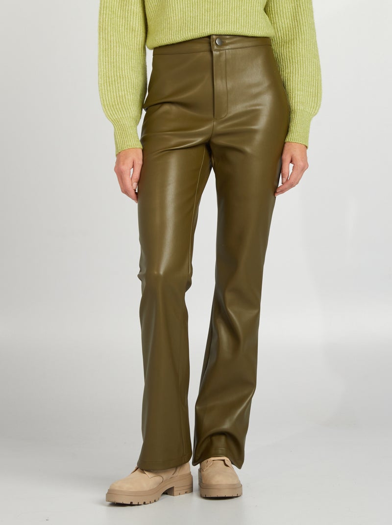 Flared broek van imitatieleer KAKI - Kiabi