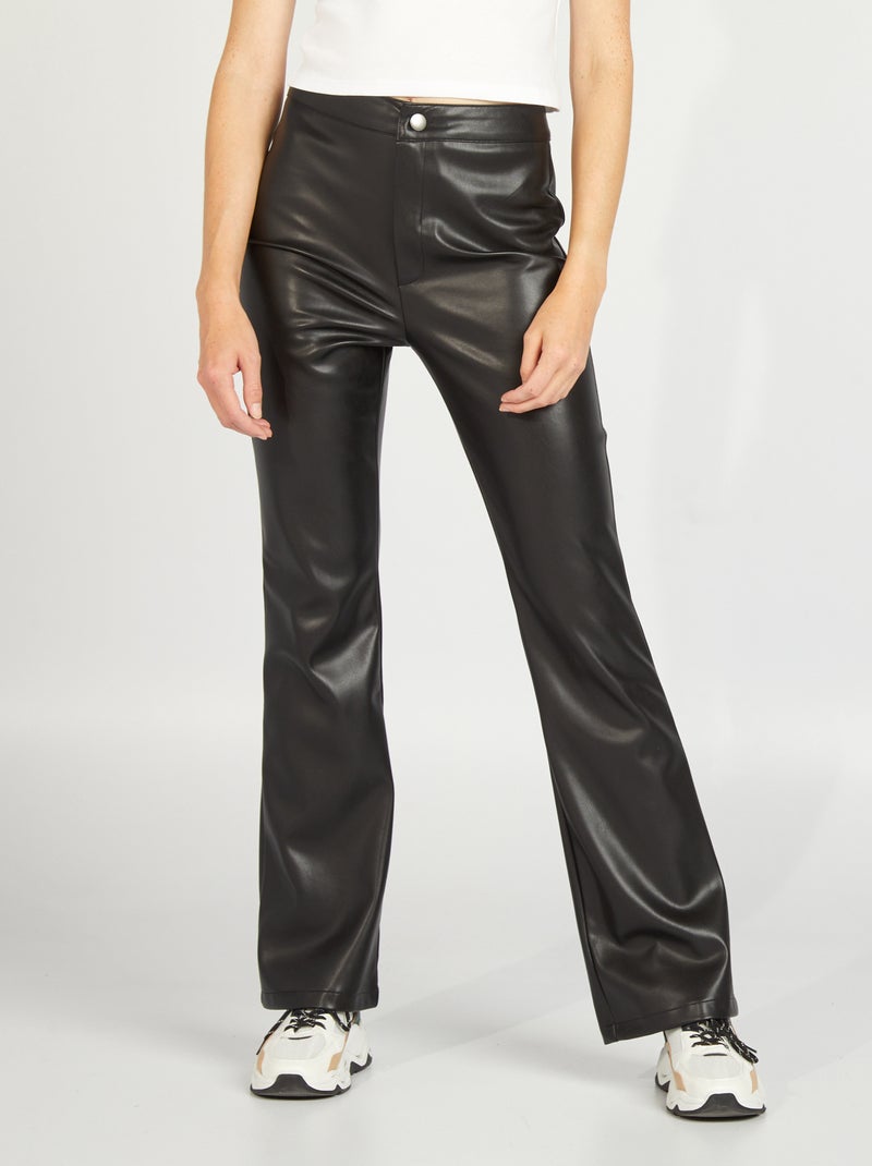 Flared broek van imitatieleer ZWART - Kiabi