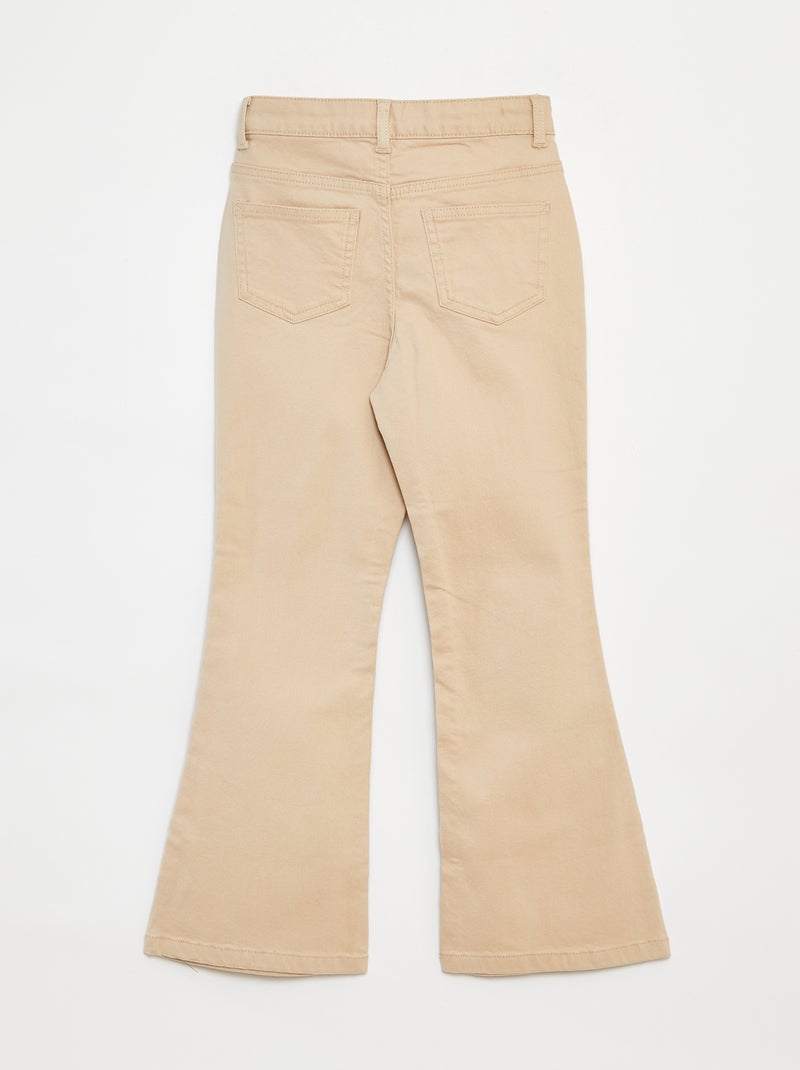 Flared broek van keperstof met verstelbare taille Biege - Kiabi
