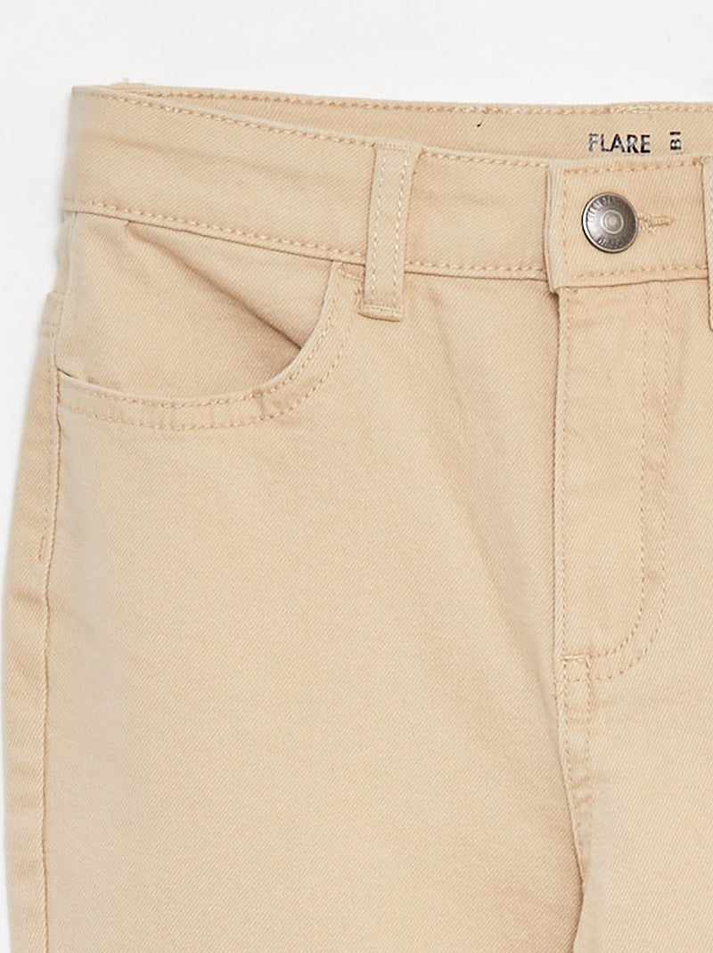 Flared broek van keperstof met verstelbare taille Biege - Kiabi