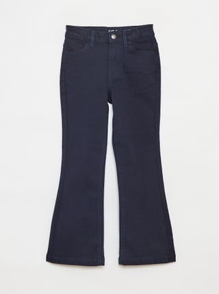 Flared broek van keperstof met verstelbare taille