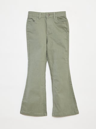 Flared broek van keperstof met verstelbare taille