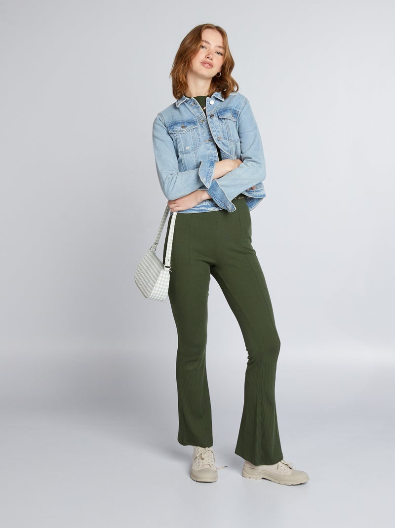 Flared broek van ribtricot GROEN - Kiabi