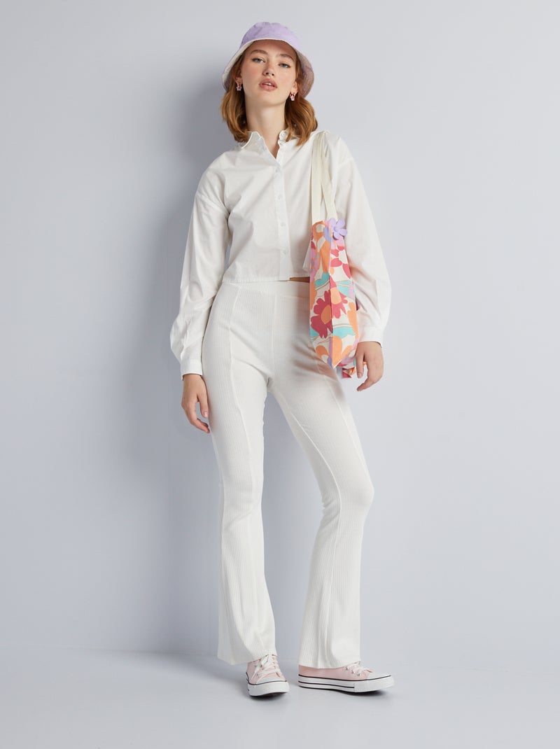Flared broek van ribtricot WIT - Kiabi