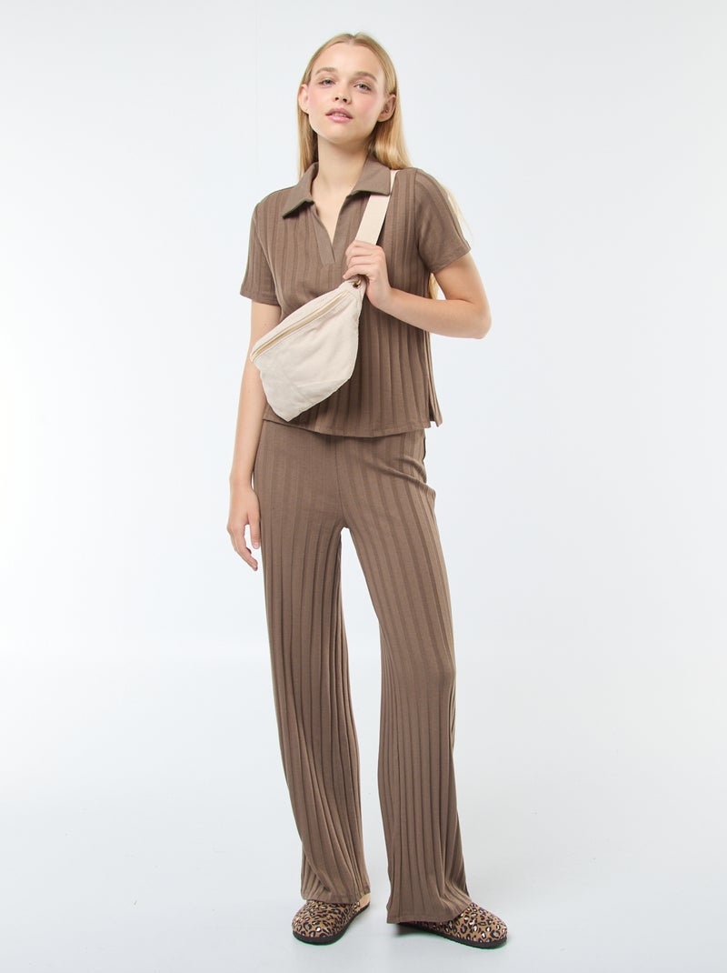 Flared broek van tricot Bruin - Kiabi