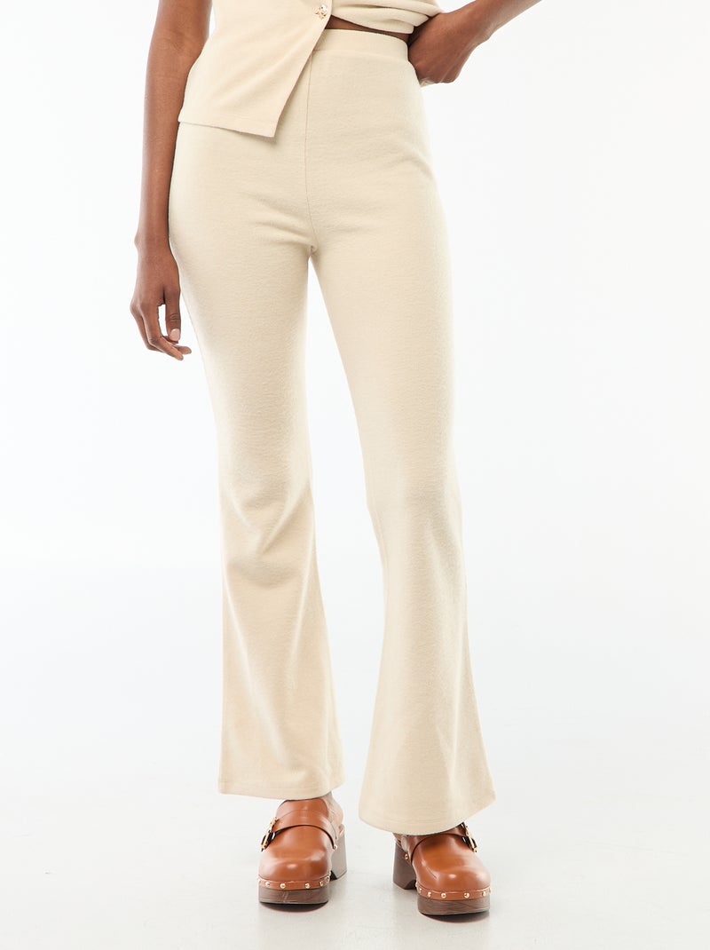 Flared broek van zacht tricot Biege - Kiabi