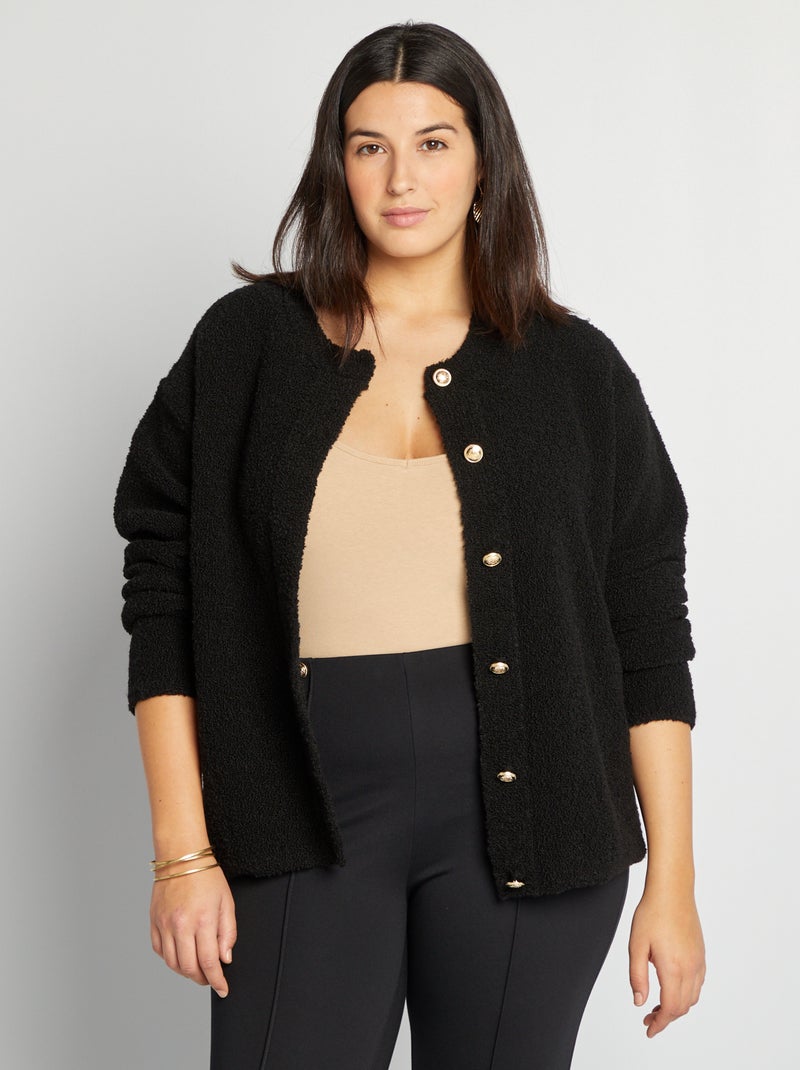 Fleece-achtig vest met goudkleurige knoopjes zwart - Kiabi