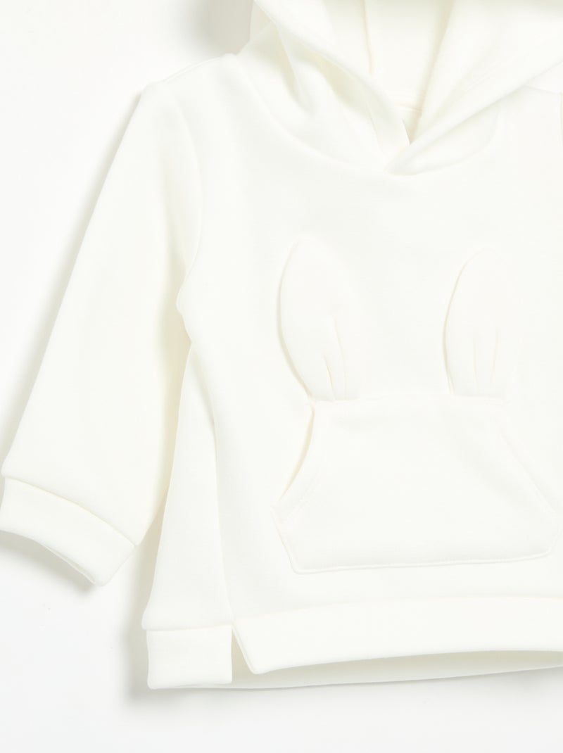 Fleece hoodie met konijnenoortjes Wit - Kiabi