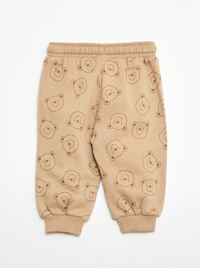 Fleece joggingbroek met kangoeroezak met oortjes Biege - Kiabi