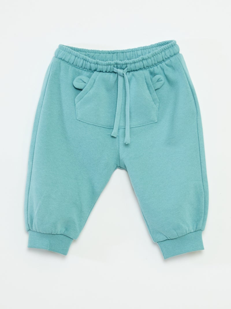Fleece joggingbroek met kangoeroezak met oortjes Blauw - Kiabi
