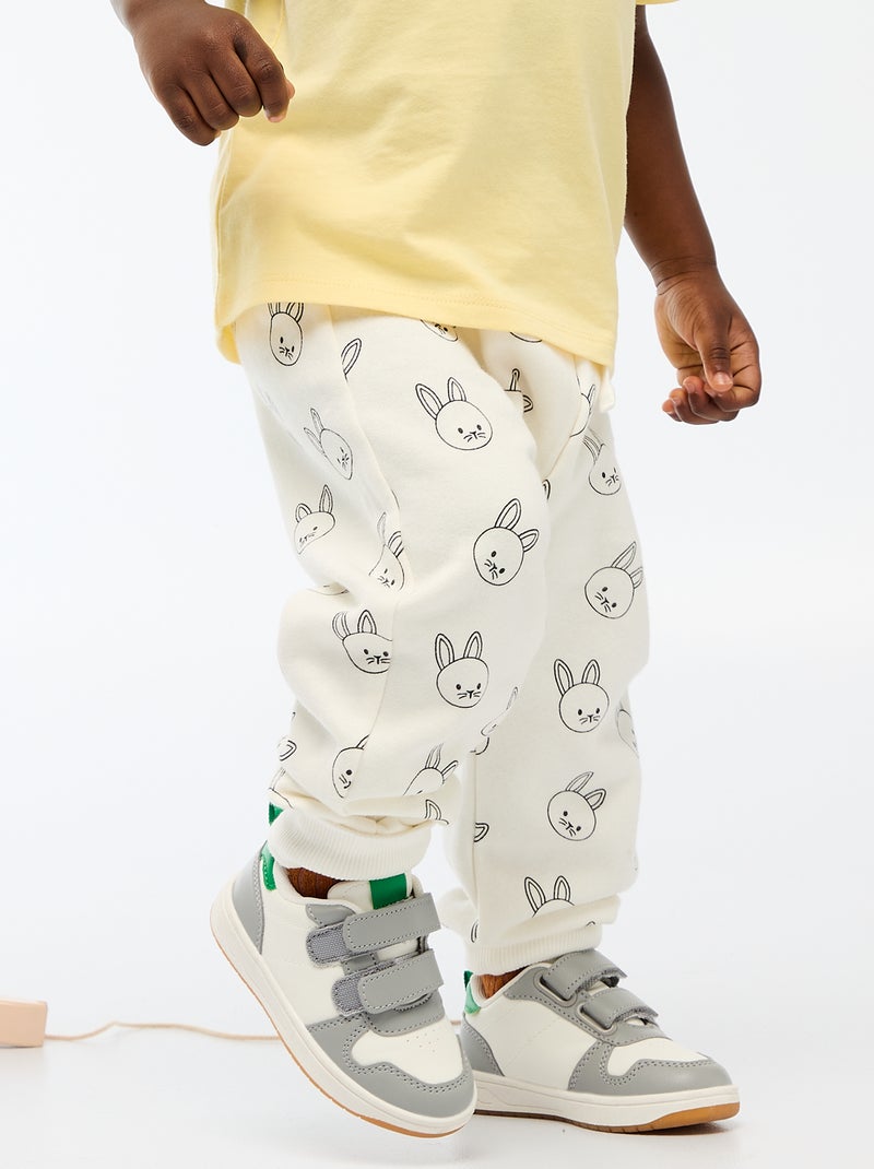 Fleece joggingbroek met kangoeroezak met oortjes Wit - Kiabi