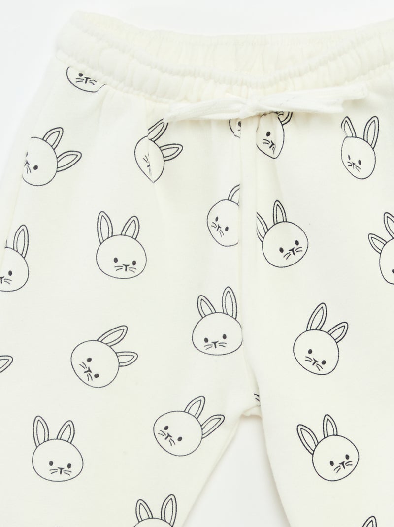 Fleece joggingbroek met kangoeroezak met oortjes Wit - Kiabi