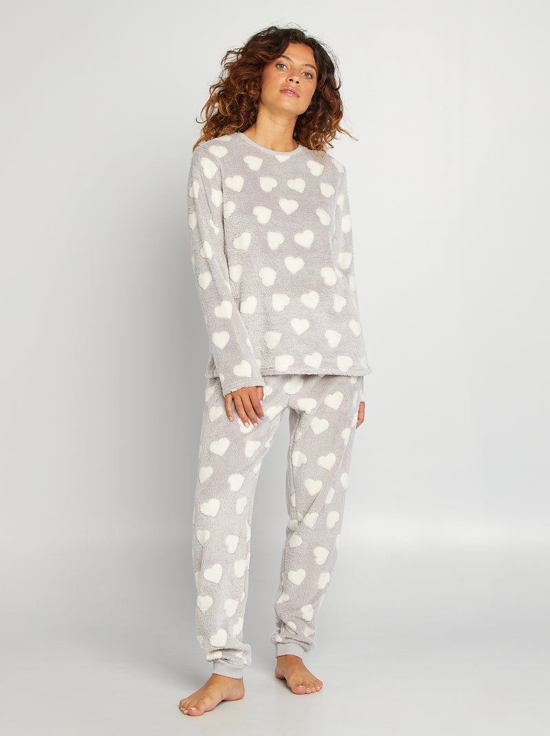 Fleece pyjama met motiefje - 2-delig GRIJS - Kiabi