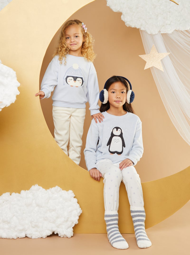 Fleece-pyjama met pinguïn-print - 2-delig BLAUW - Kiabi