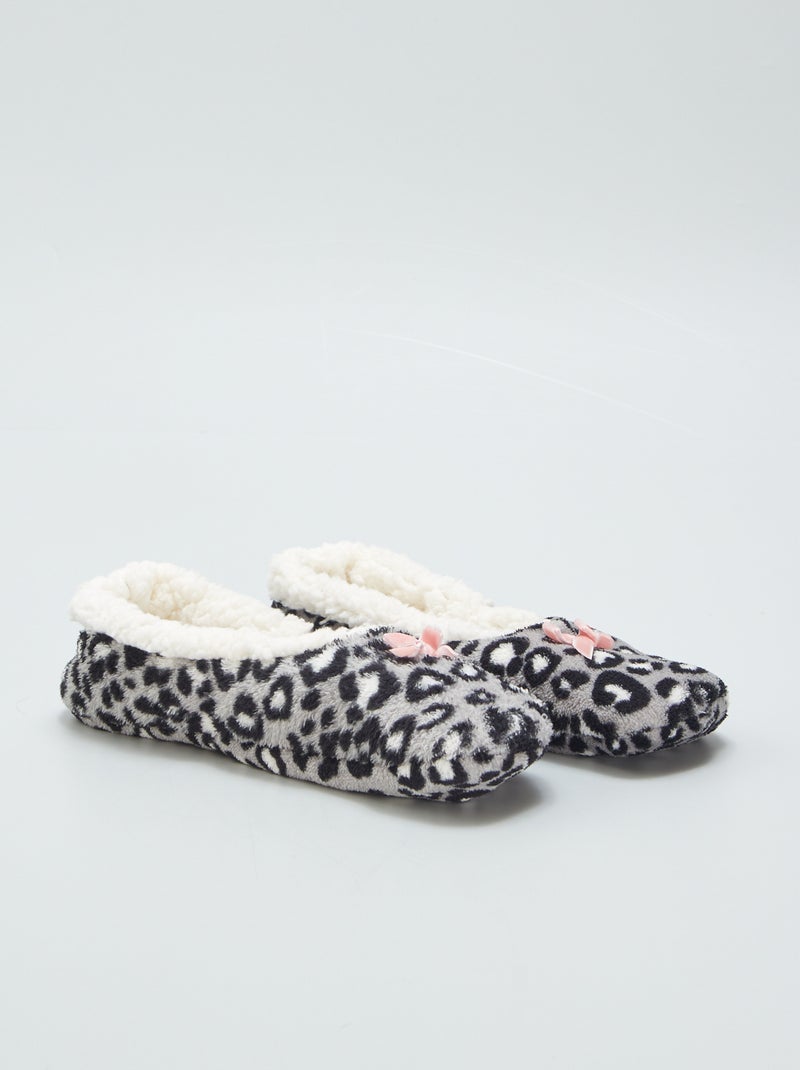 Fleece sloffen met luipaardprint ZWART - Kiabi