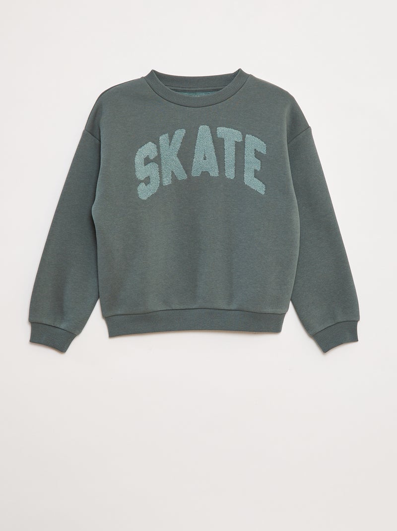 Fleece sweater met applicatie in bouclé Groen - Kiabi