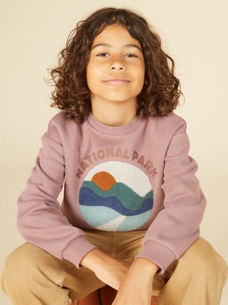 Fleece sweater met applicatie in bouclé