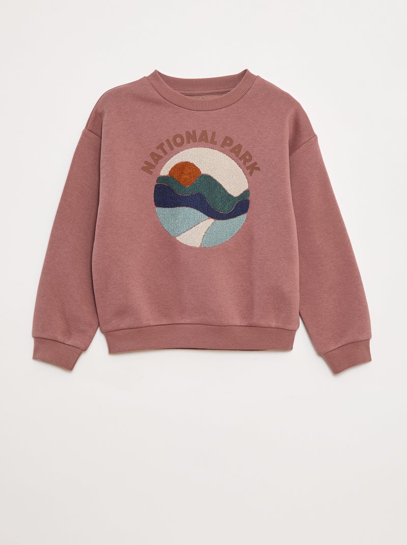 Fleece sweater met applicatie in bouclé Paars - Kiabi
