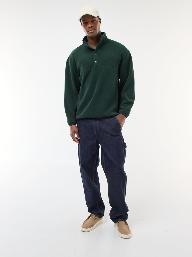 Fleece sweater met geknoopte schipperskraag Groen - Kiabi