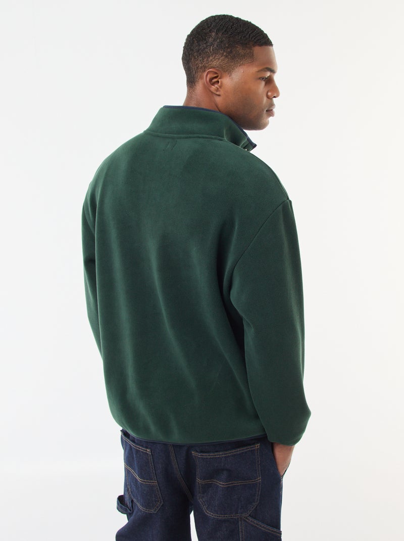 Fleece sweater met geknoopte schipperskraag Groen - Kiabi