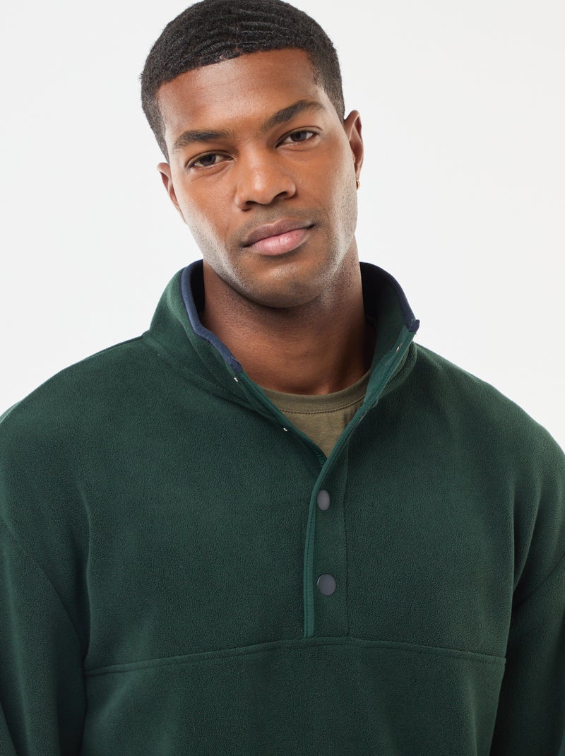 Fleece sweater met geknoopte schipperskraag Groen - Kiabi