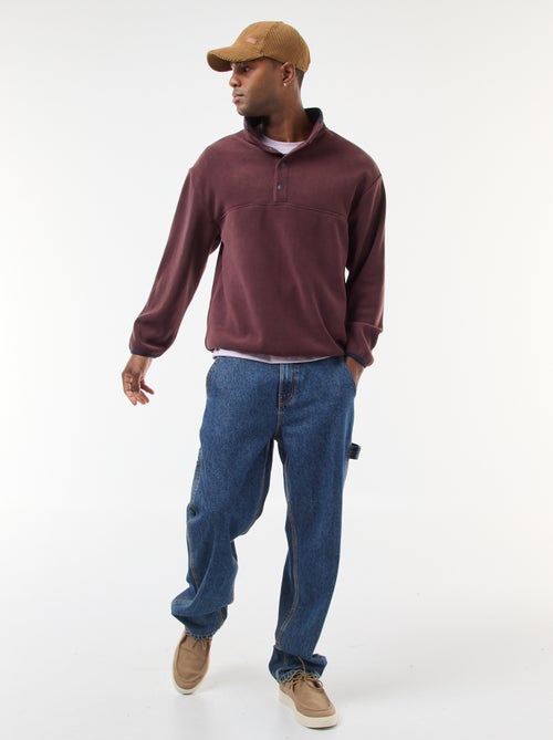 Fleece sweater met geknoopte schipperskraag - Kiabi