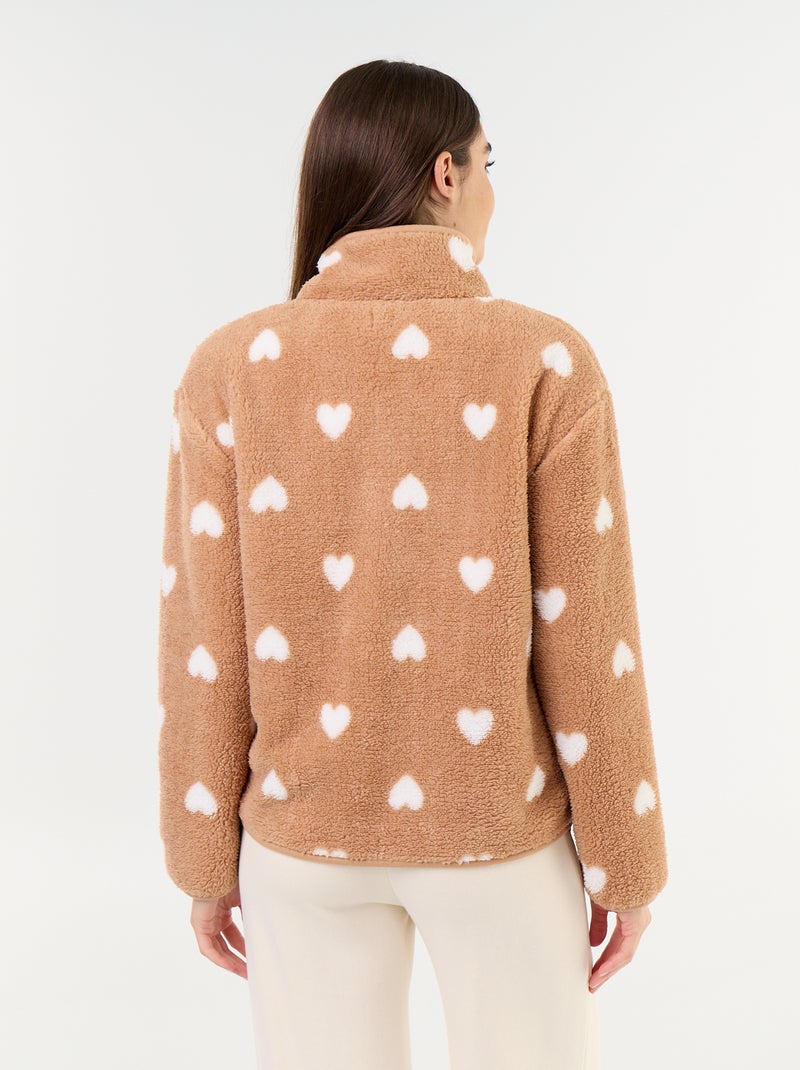 Fleece top met rits en motief Bruin - Kiabi