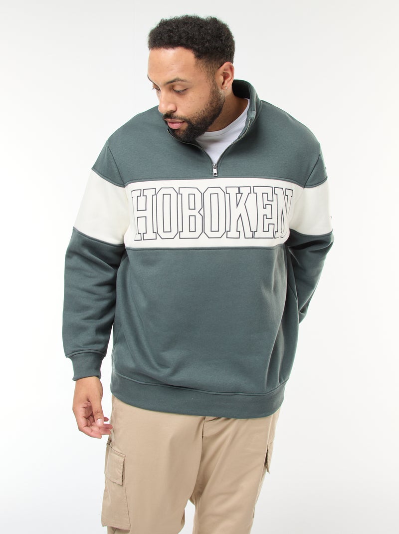 Fleece trui met schipperskraag en colorblock Groen - Kiabi