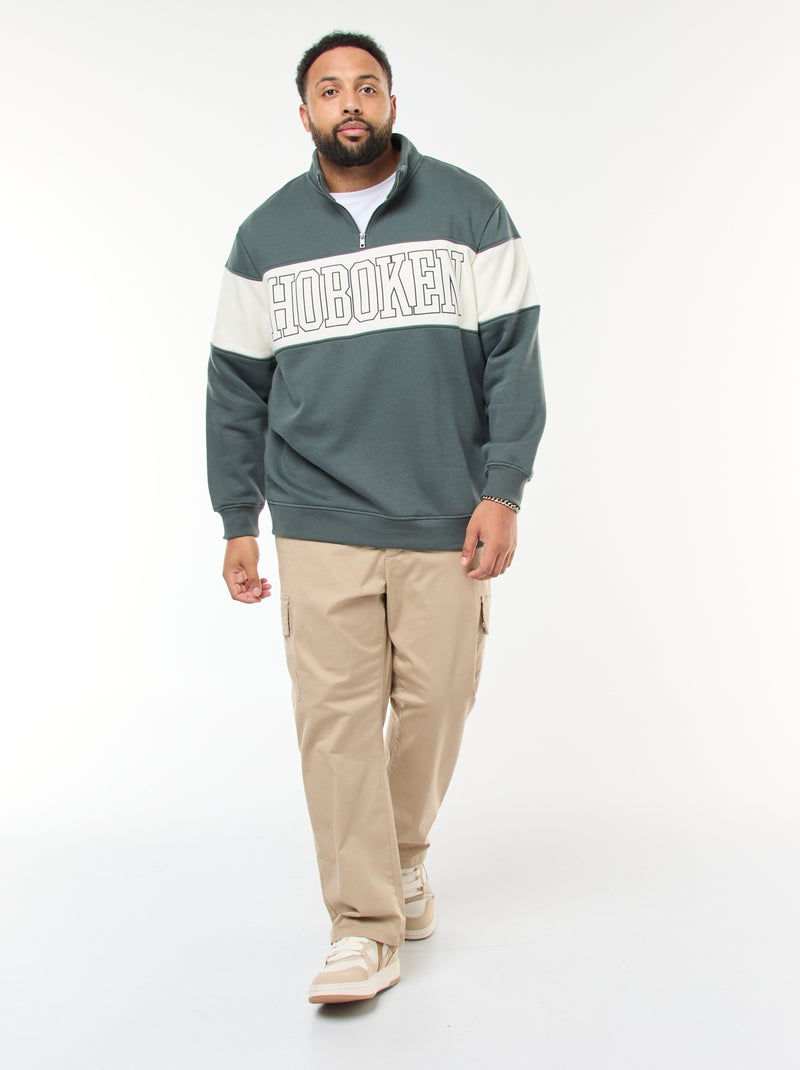 Fleece trui met schipperskraag en colorblock Groen - Kiabi