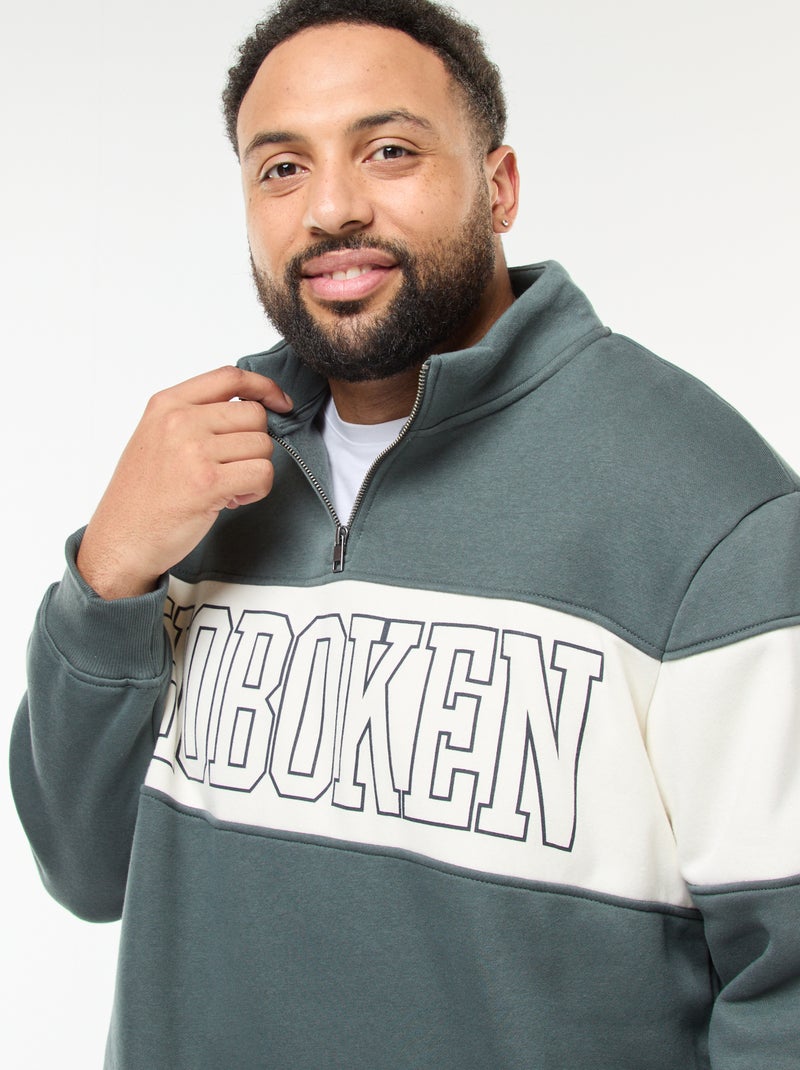 Fleece trui met schipperskraag en colorblock Groen - Kiabi