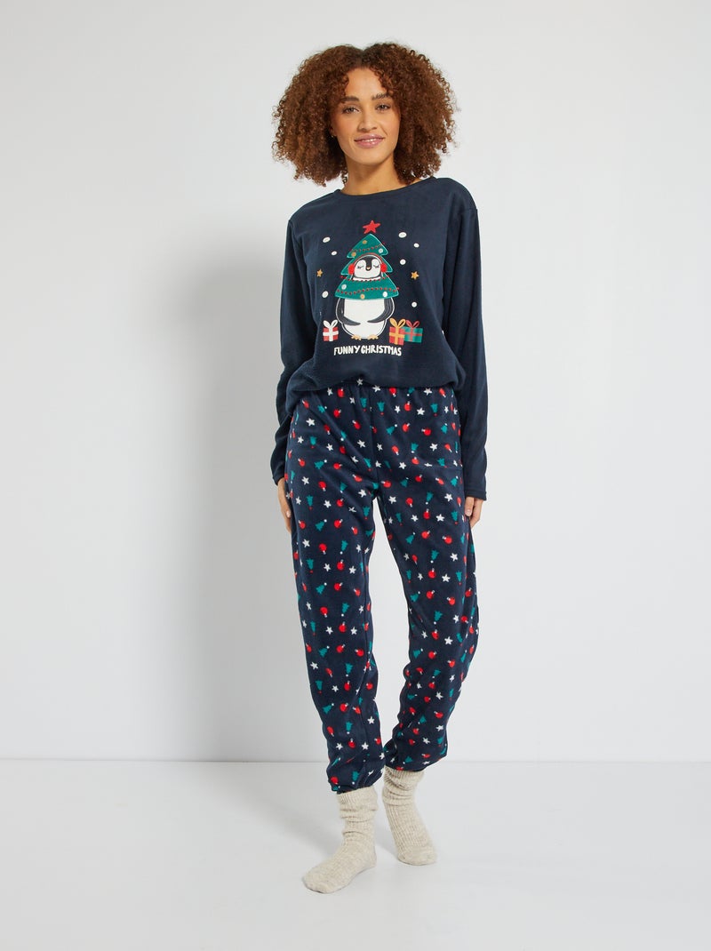 Fleecepyjama met kerstprint - 2-delig BLAUW - Kiabi