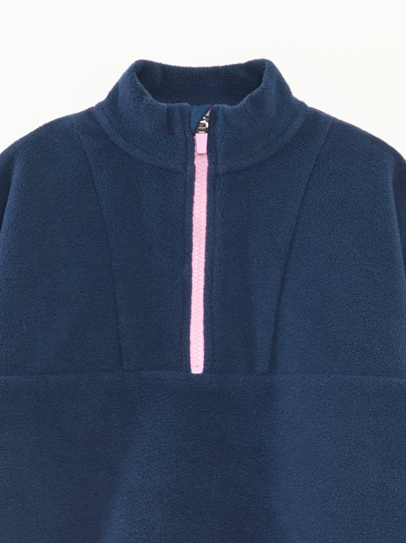 Fleecetrui met schipperskraag en biesje - Blauw - Kiabi